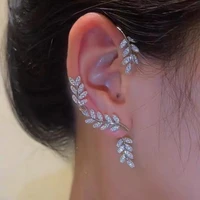 fashion shiny zircon leaf ear clips geometric cubic zirconia earrings delicate womens gold and silver earrings party jewelry