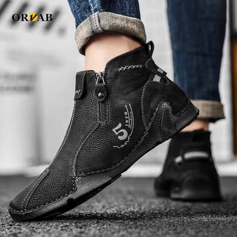 

Men Sneakers Genuine Leather Brand Fashion Breathable Men Casual Shoes City Leisure High Tops Loafers Youth Male Designer Shoes