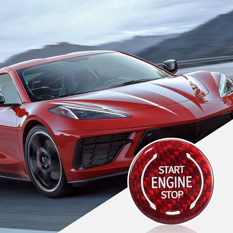 

Кнопка запуска из углеродного волокна, кнопка запуска и остановки двигателя, крышка кнопки зажигания для Chevy Corvette C8 2020 2021 2022, красная