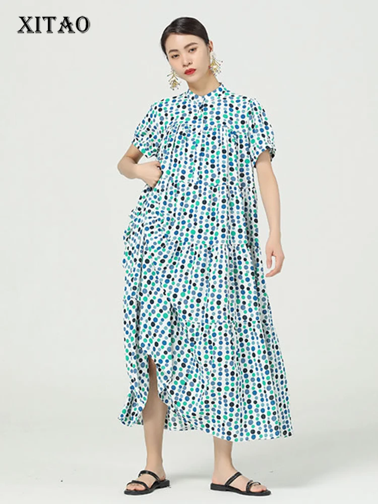

XITAO Print Pattern Dress Fashion New Women Plus Size 2021 Summer Goddess Fan Casual Style Loose Pleated Dress Top WMD1275