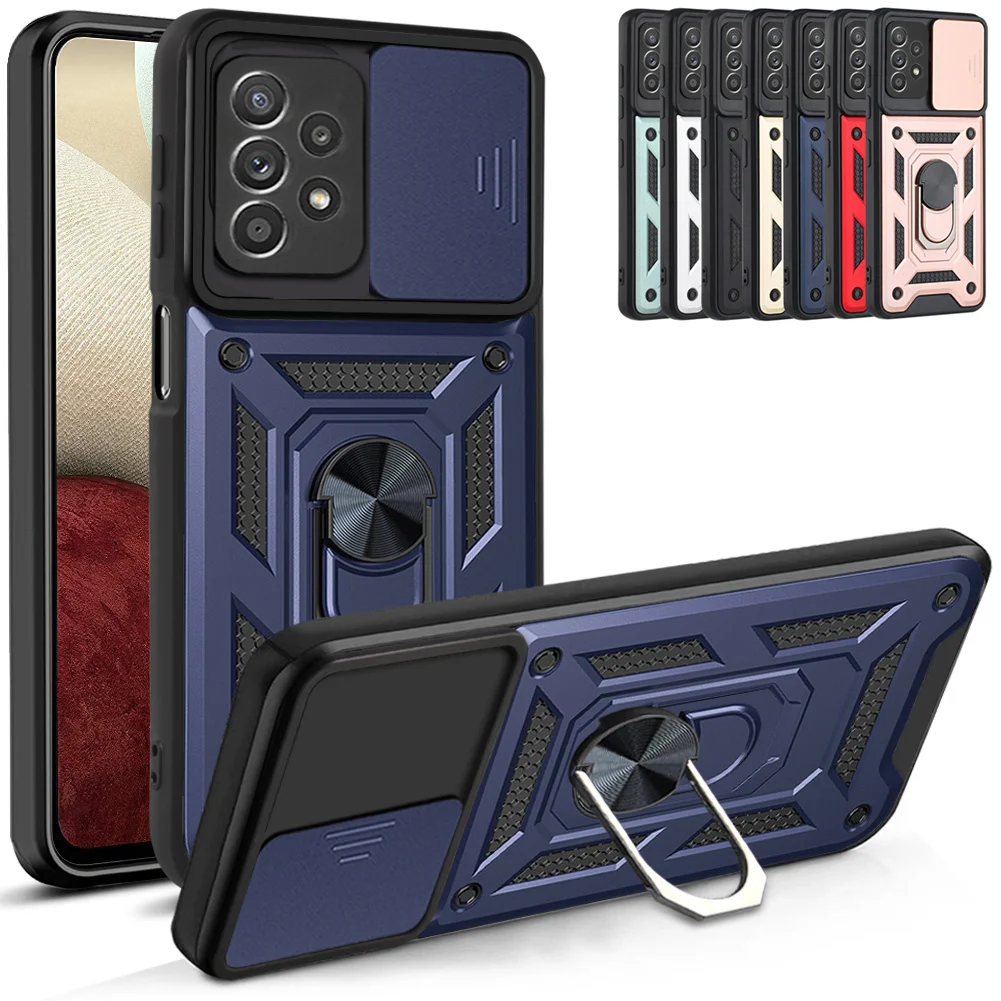 

Samsung Galaxy A52 Slide Camera Armor Case Ring Stand for Samsung A52 A52S M33 M53 A53 A 52S 5G A72 A12 S22 Ultra Plus S21 S20FE