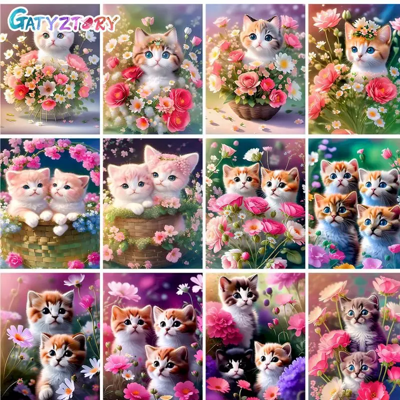 

GATYZTORY Painting By Numbers Animals Wall Art Cat DIY Frame Picture Acrylic Drawing On Canvas Home Decoration 60x75cm