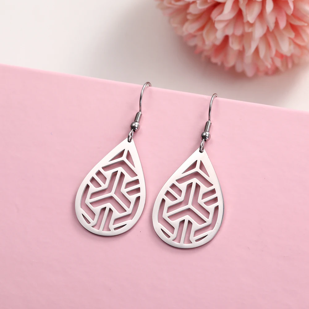 

Stainless Steel Leaf Flower Hollow Wave Drop Earrings Vintage Statement Geometric Dangle Earrings For Women Accessories