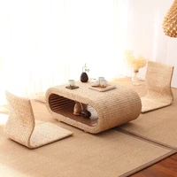 japanese coffee table handmade rattan oval solid wood floor living room furniture tea table pastoral straw bay window table
