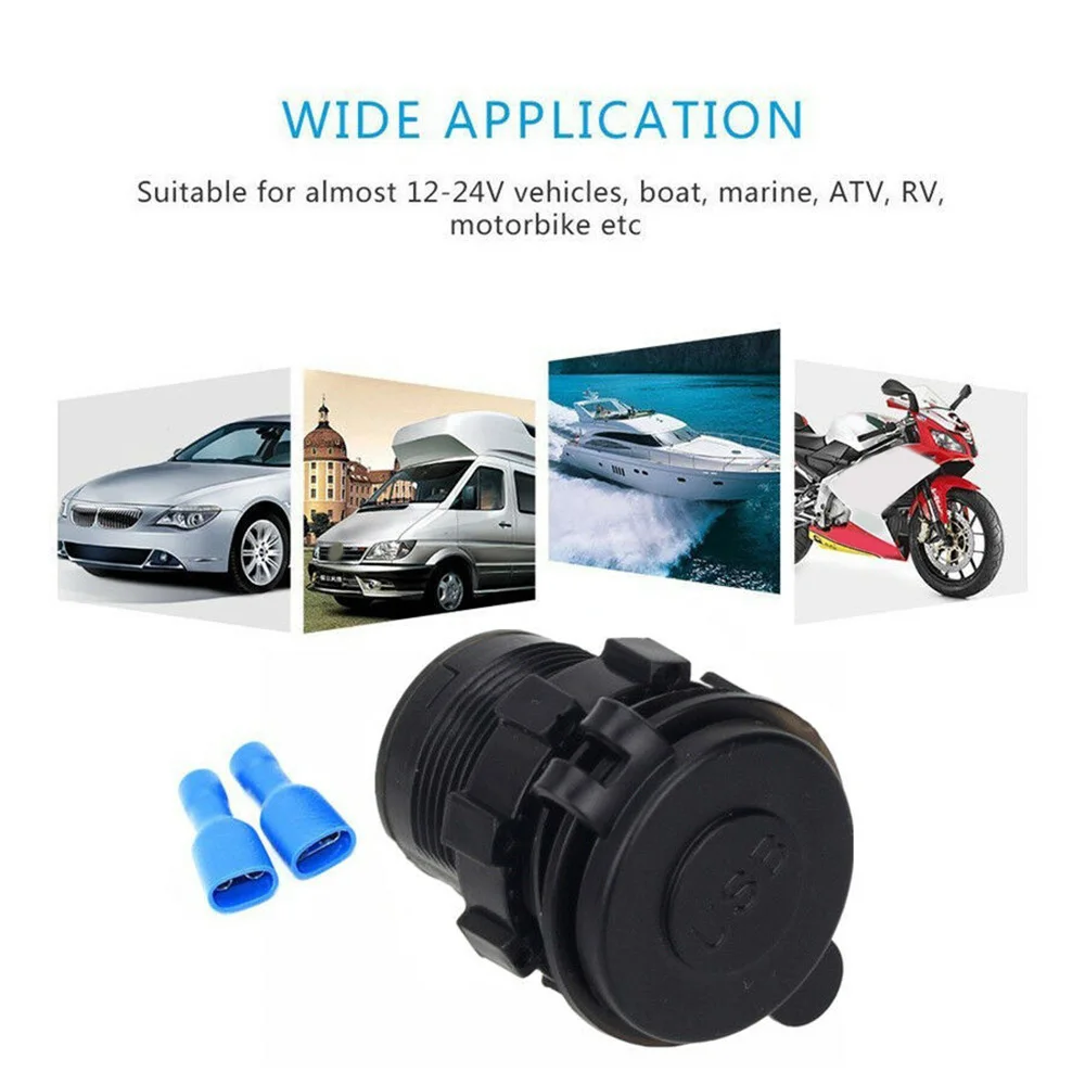 

Wire Socket DC 12V-24V 5V/2.1A Cover Dual USB Gauge Kit LED Motorcycle