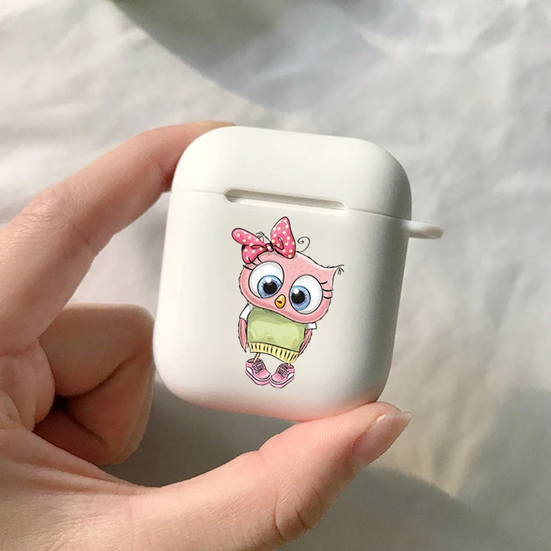 Фото Беспроводные наушники Bluetooth, с рисунком совы, для AirPods 1, 2, 3, Pro, силиконовые, цвет белый №5