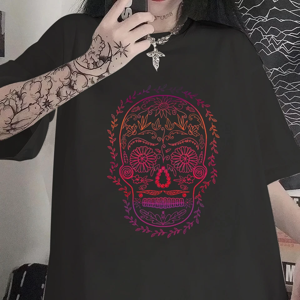 

Summer Gothic Aesthetic Harajuku Women's T-shirt Simple Skull Graphic Print Short Sleeve Top Kawaii Vintage Fashion Streetwear