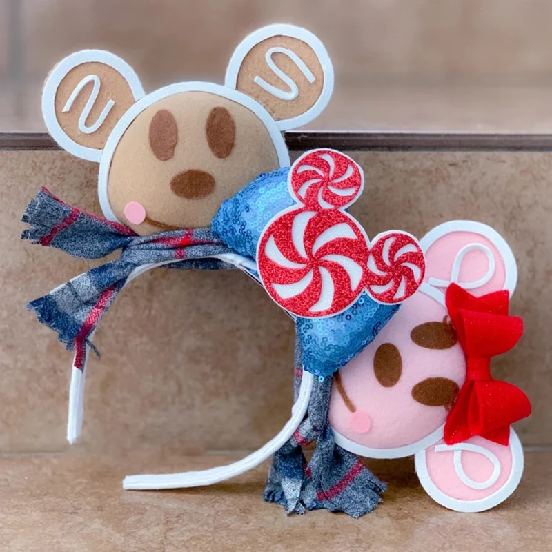 

2022 Disney Minnie Mickey Mouse Ear Bow Headband Christmas Cosplay Plush Adult/Kids Festival Party Headband Cute Accessories