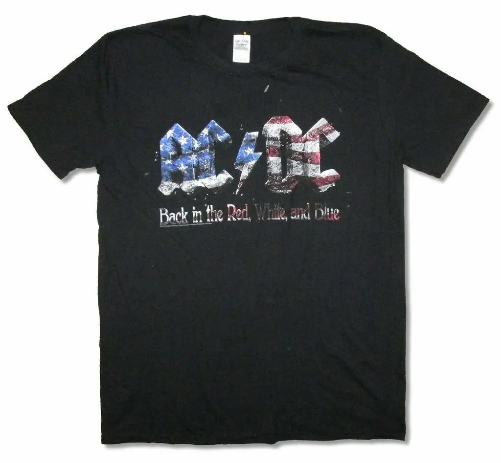 

AC/DC Back In The Red White & Blue USA Flag Logo Black T Shirt New