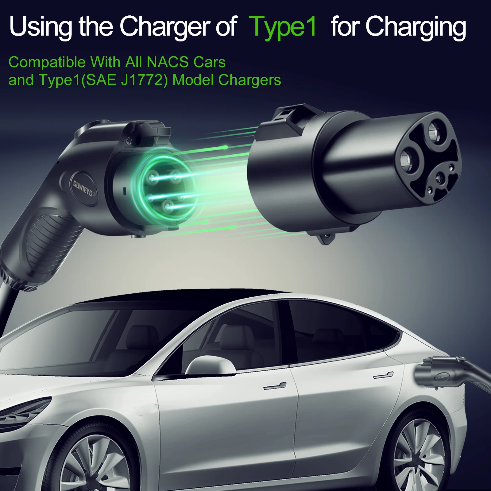 Адаптер для зарядного устройства Tesla тип 1 совместим с Model S/X/3/Y EV