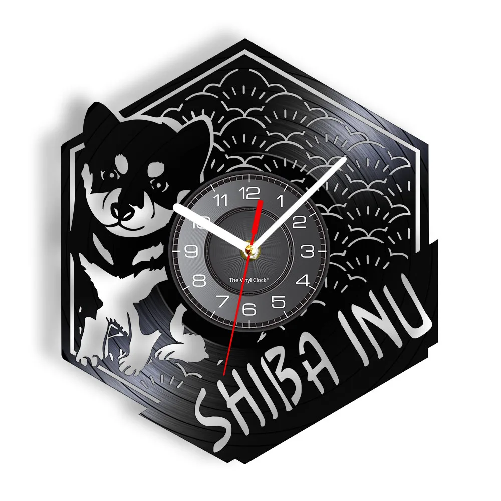 

Shiba Inu Dog Inspired Vinyl Record Wall Clock For Pet Shop Japanese Dog Breed Puppy Home Decor Retro Music Album Longplay Clock