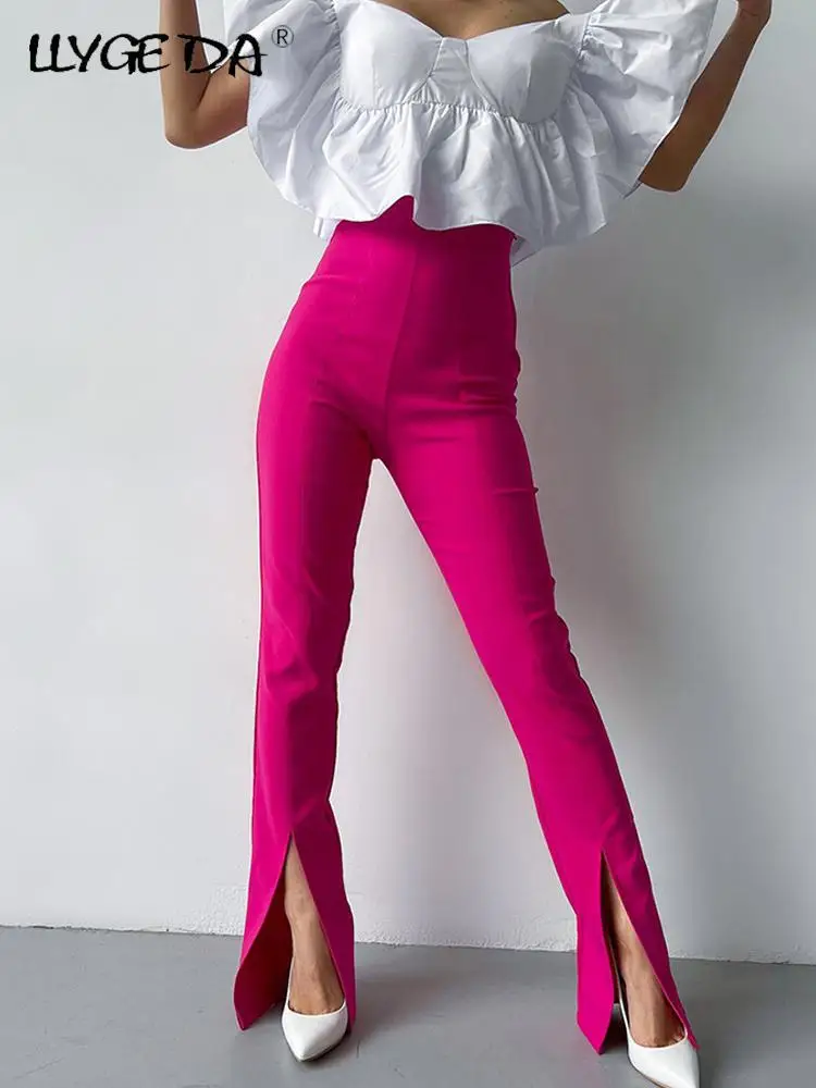 Расклешенные брюки для женщин облегающие с разрезом спереди высокой талией