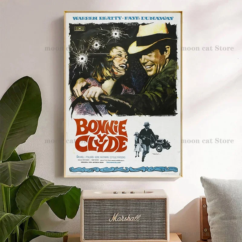 Винтажный Постер Фильма Бонни И Клайд 1967 Биографический Фильм Холст С Принтом