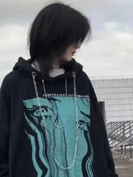 deeptown gothic streetwear anime print hoodies women harajuku punk oversized sweatshirts female long sleeve chain pullover tops
