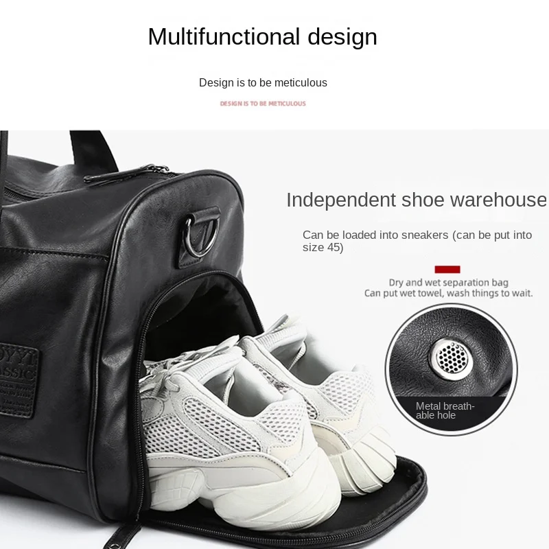 New Business Soft Leather Men's Travel Bag Large Capacity Duffel Bag Male Sports Fitness Gym Bag Texture Shoulder Crossbody Bag