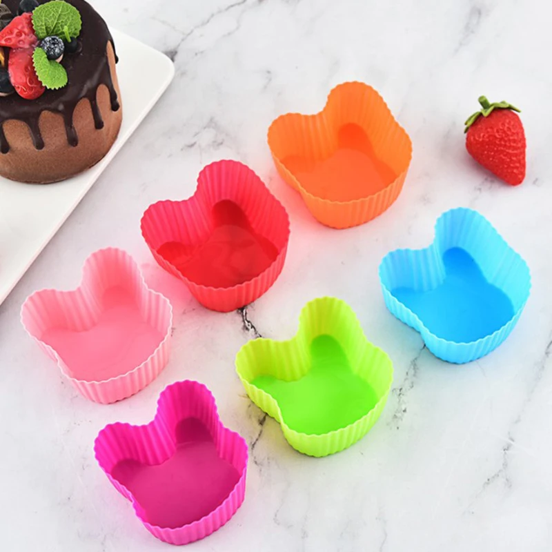 

6Pcs Silicone Bakeware Tools Cupcake Mold Rabbit Shaped Cake Reusable Molds