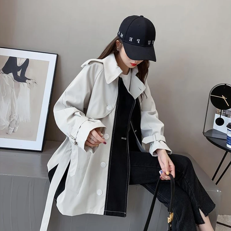 Тренч Женский трапециевидный составного кроя с поясом элегантная Милая