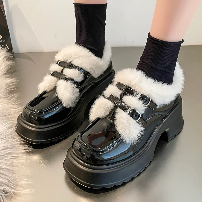 

Winter Women's Shoes 2023 New Solid Color Cotton Warm Shoes Belt Buckle Decoration Simple Versatile Thick-soled Women's Shoes