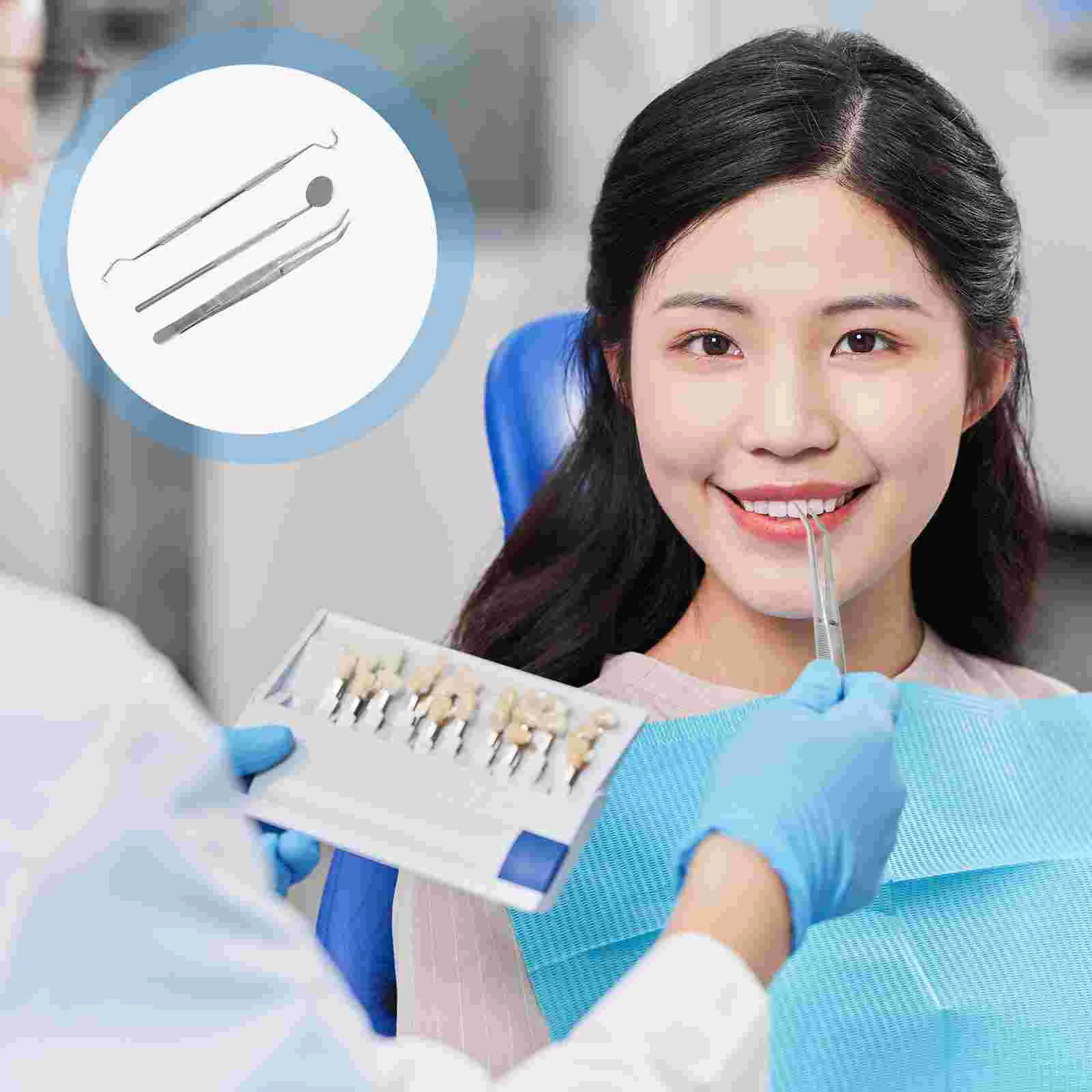 

1 Набор из 3 шт. инструментов для чистки полости рта, зубной скалер из нержавеющей стали, зонд, набор для ухода за полостью рта