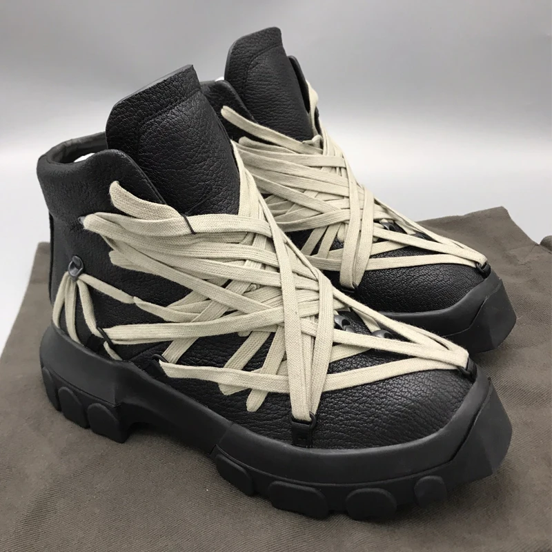 

Rick Men Leather Boots Original Women Multiple Laces Boots Hip Hop Male Sneakers Owens Sneaker Streetwear Men's Sport Shoes