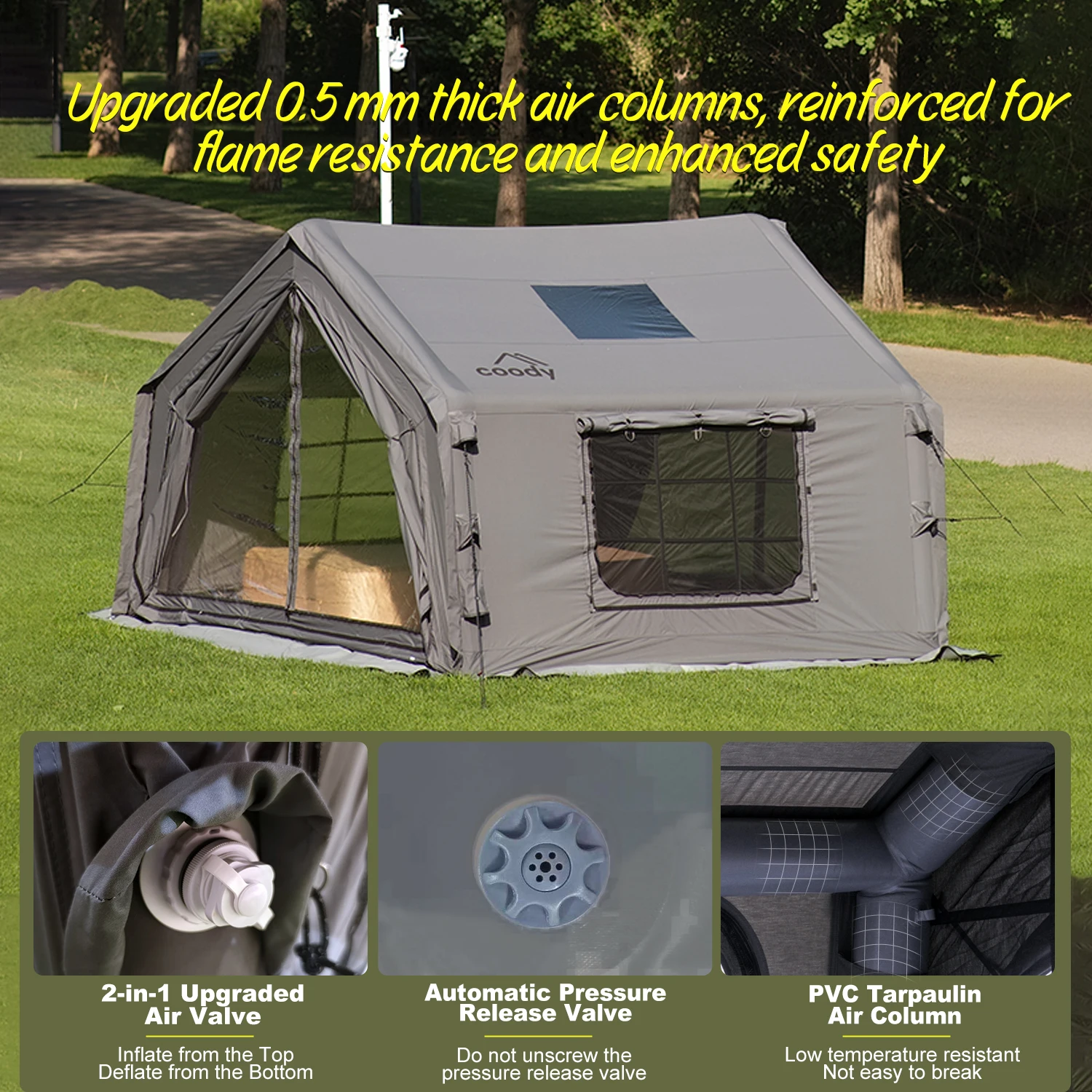 Надувная палатка Coody 10.0 Air Tent-Gray, портативная, складная, для кемпинга на открытом воздухе, семейная, всесезонная, напрямую от производителя. (art.: 3920d9c4e49da) - 3920d9c4e49da