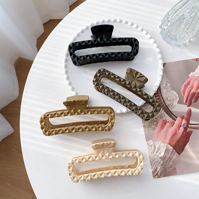 

Trendy Large Hair Accessories Women Black Resin Plastic Frosting Rectangle Claw Clip Female Headwear Hairpin Clips For Hair