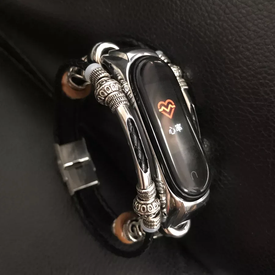 

NEW For Mi Band 6 Bracelet Retro Genuine Leather Wristband Strap for Mi Band 5 4 Accessory Metal Case Watchband for MiBand 6
