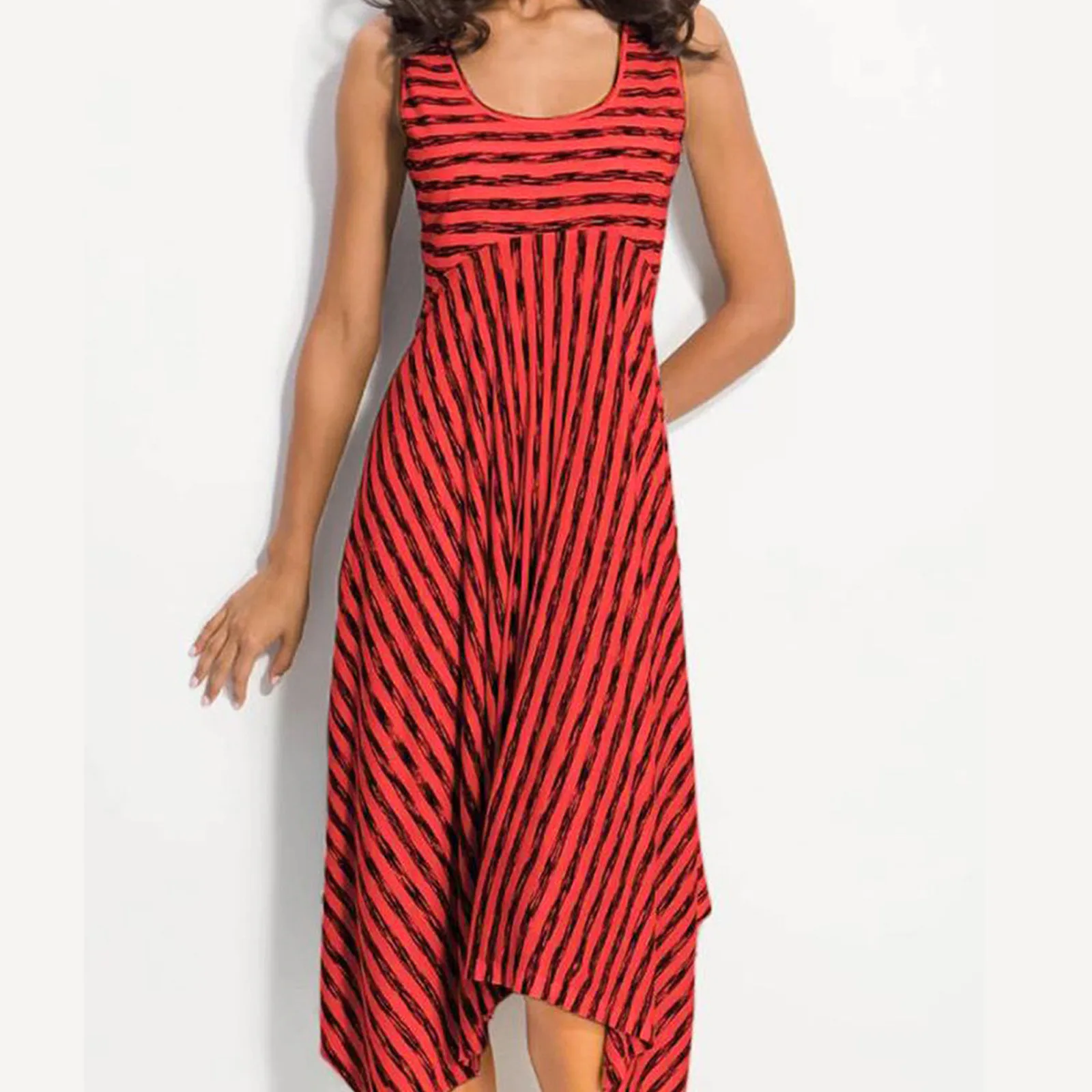 

Womens Summer O Neck Sleeveless Seaside Vacation Beach Irregular Long Dress White Casual Dress Shirt Women