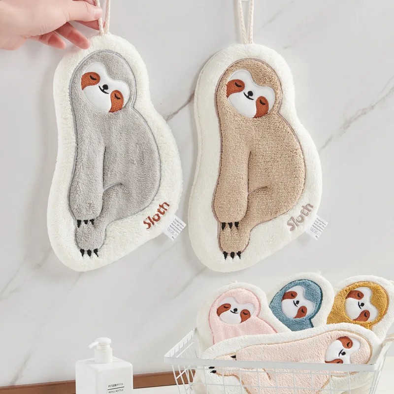 

Sloth Hand Towel Hanging Cute Absorbent Kitchen Does Not Lose Hair Thickened Hand Wipe Children Cartoon Quick Dry Handkerchief