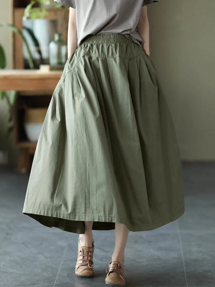 

Юбка женская трапециевидная, модная эластичная Повседневная Длинная юбка цвета хаки в японском стиле, винтажная в уличном стиле, на лето