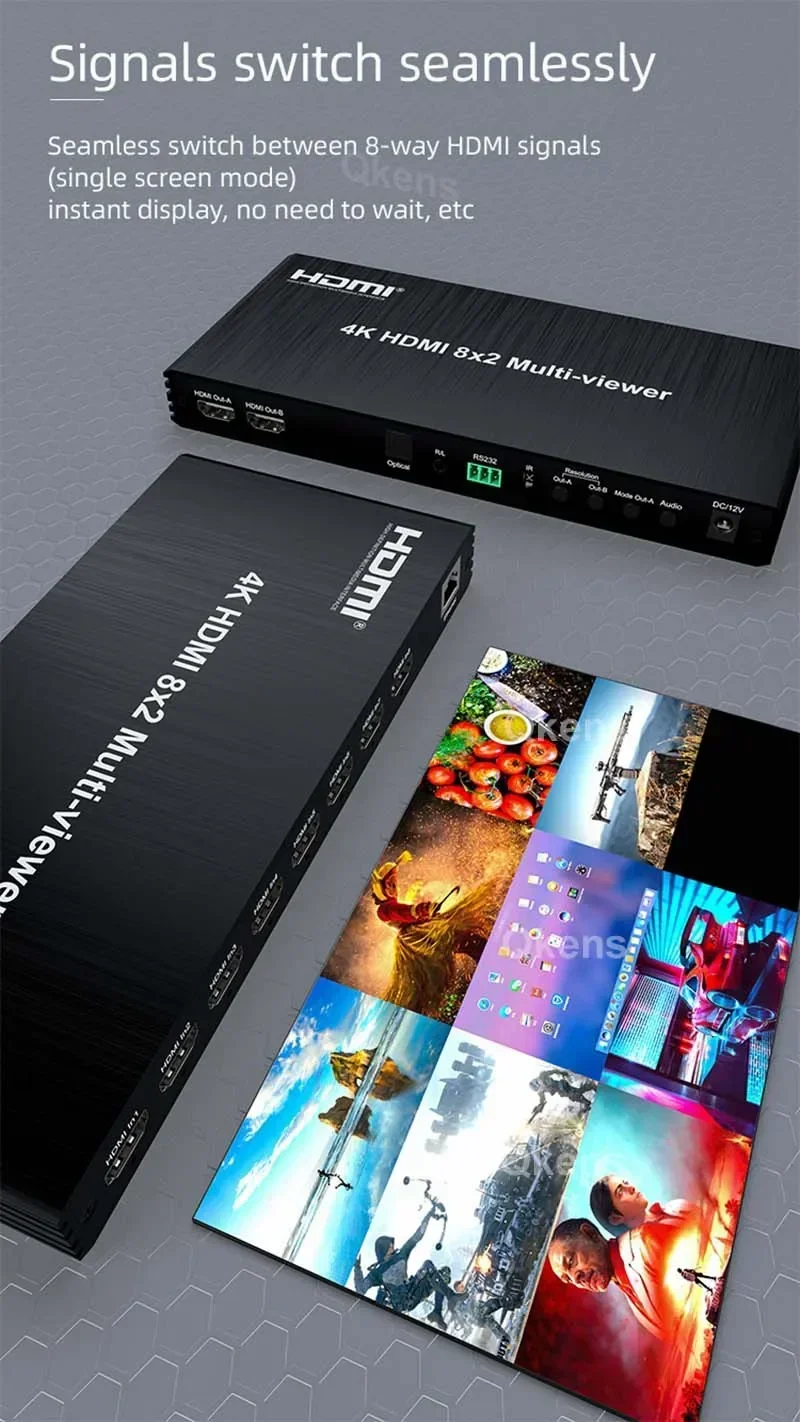 Мультипросмотр HDMI с четырехэкраном, 4K, 60 Гц, 8x2, бесшовный переключатель HDMI, 8 входов, 2 выхода, 8-канальный мультиплексор видео, мультиверы (art.: 3920cd586beca) - 3920cd586beca