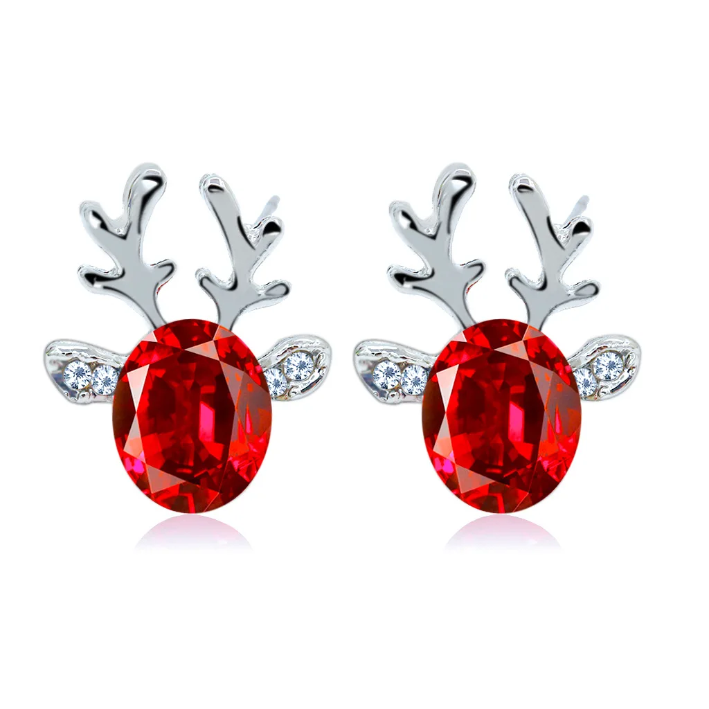 

WANGAIYAO new fashion Christmas crystal gem antler earrings temperament three-dimensional Christmas reindeer earrings female