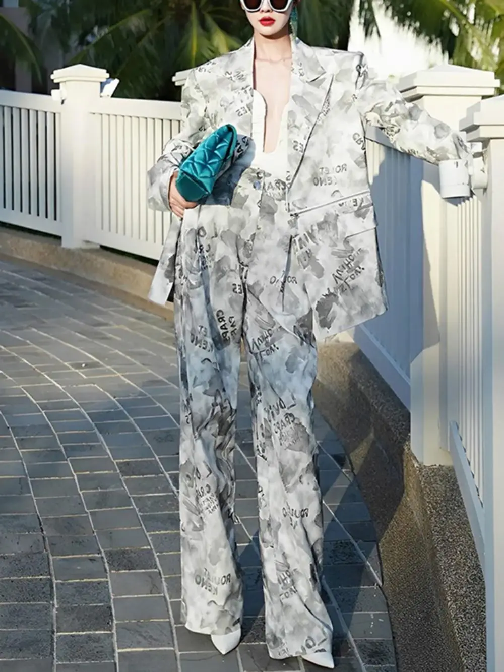 Hit Color Print Blazers For Women Notched Collar Long Sleeve Patchworks Pocket Loose Casual Suits Jacket Female Fashion Clothing