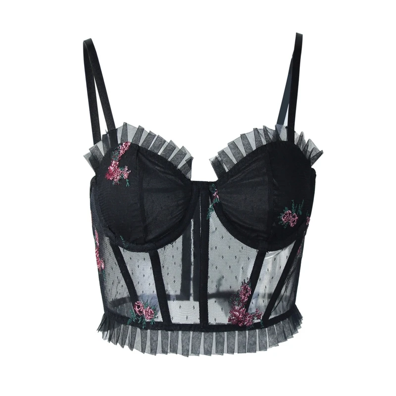 

Sheer Mesh Push Up Bustier Women's Boned Corset Bustier Crop Top Night Club Party Sexy Tank Top Vest Fashion Camisole