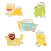 new alloy animal brooch creative cartoon wine glass yellow duck shape drip oil badge clothes accessories lapel pins