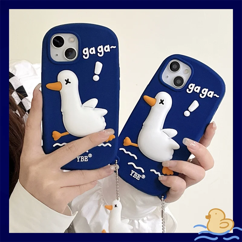 

Blue Luxury Cartoon Duck Silicone Phone Case For Iphone 13 12 Pro 11 XS Max XR 7 8Plus X Soft Shockproof Back Cover With Pendant