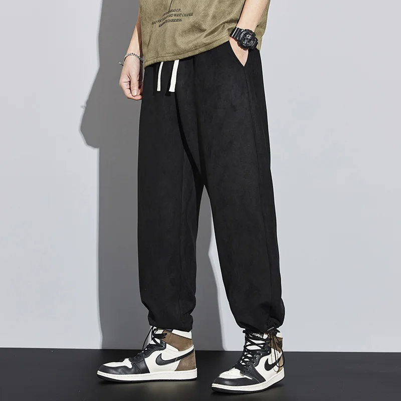 

Pants Harajuku Street Color Men's Spring Clothing Drawstring Suede Casual Faux Trousers Solid Jogging High Loose Sportswear
