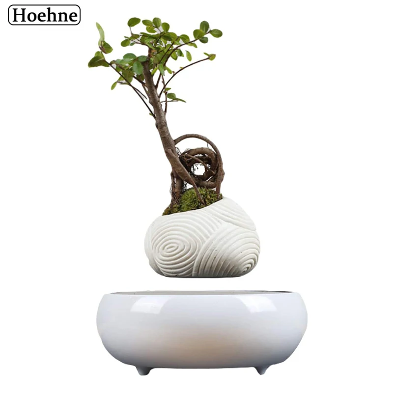 Levitating Air Bonsai Pot Rotation Flower Pots Ceramic Magnetic Suspension Floating Succulent Planter for Home & Office Decor