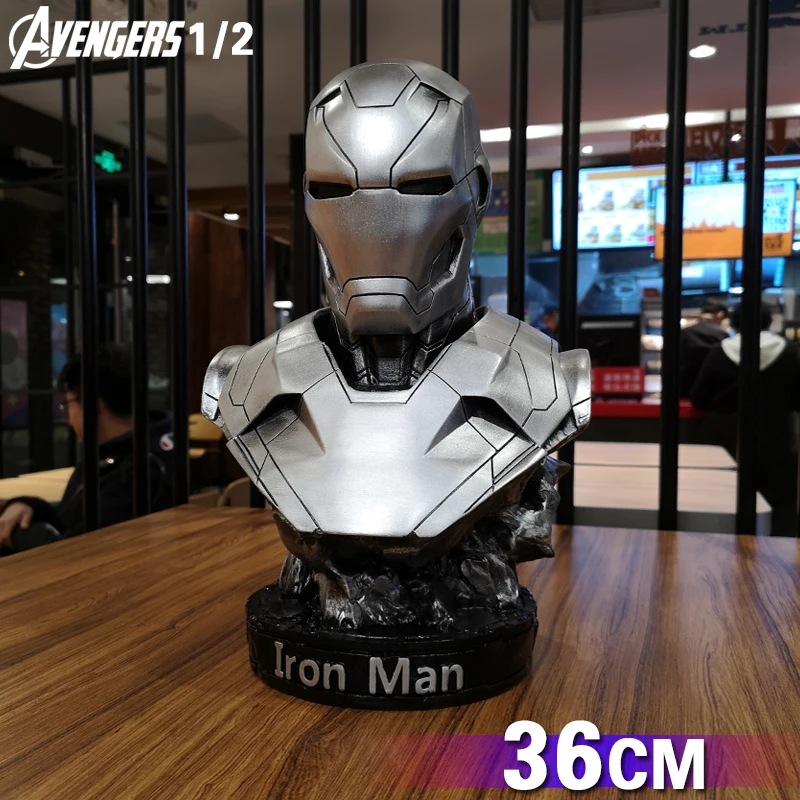

Legend Marvel Superhero Silver Iron Man 36Cm Sculpture Bust Statue Resin Collection Model Toy Anime Figure Kid Education Toys