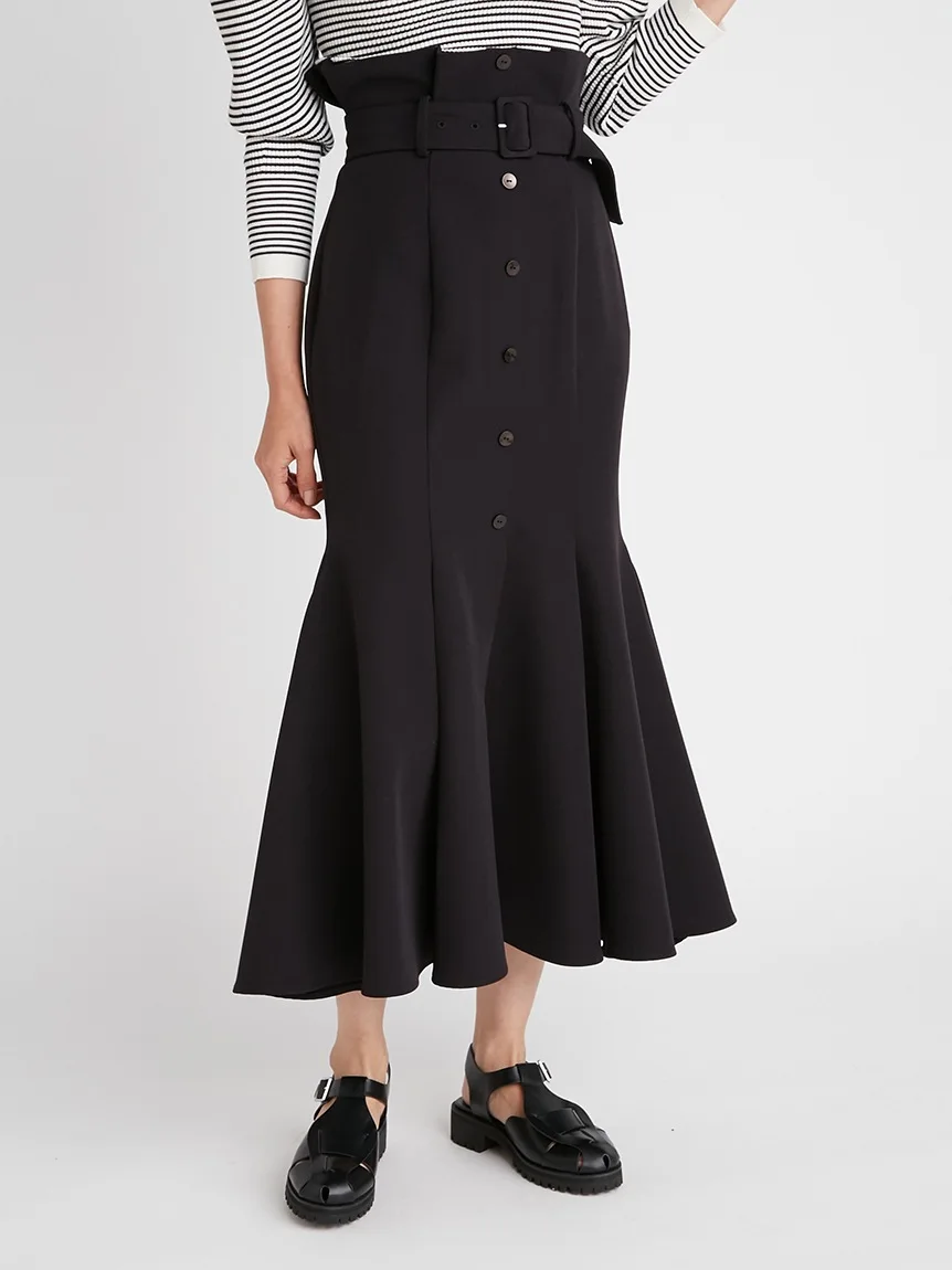 

A Girls High Waist Lace Up Skirts Women Button Up Pleated Solid Color Trumpet Jupe Femme Mid Calf Elegant Bodycon Faldas Mujer