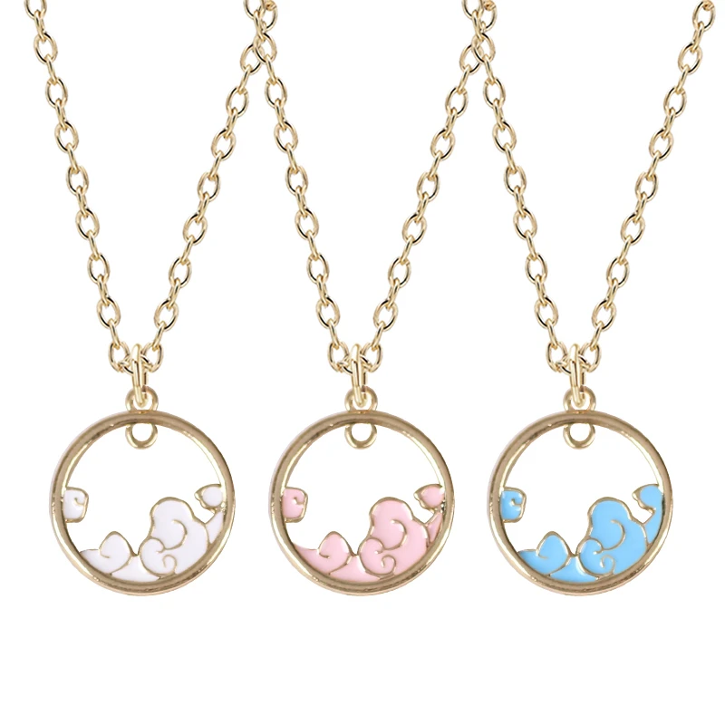 

2021 Latest Cute Girl Necklace Round Hollow Sky Cloud Pendant White Pink Blue Optional Fashion Temperament Female Jewelry Gift
