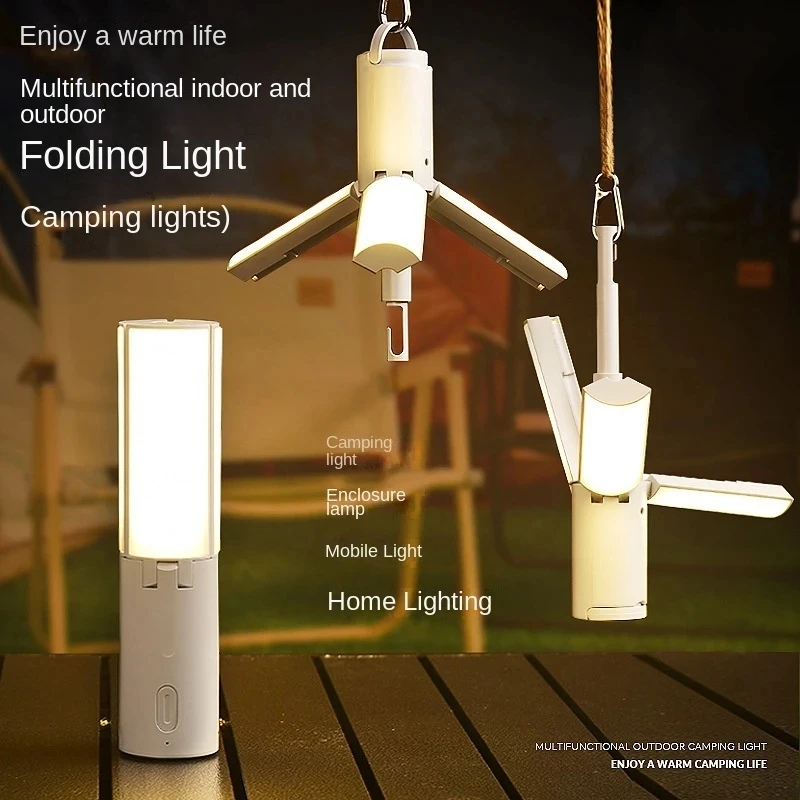 New Folding Outdoor Camping Portable Rechargeable High Capacity Lighting Student Dormitory Hanging Tent Hanging Light Lantern