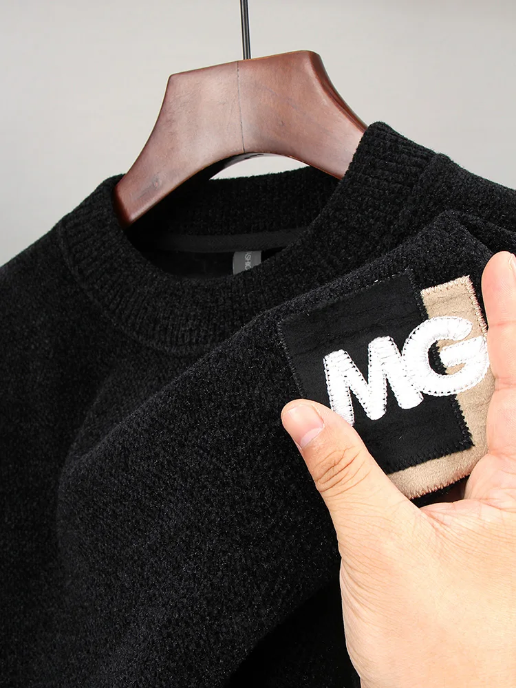 

2023 Spring and Autumn Fashion Letter Embroidered Warm Men's Round Neck Pullover Casual Chenille Sweater Long Sleeve Top M-4XL