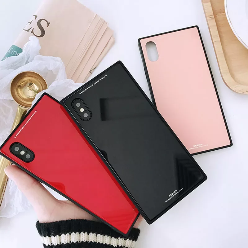 

The newFashion Square Tempered Glass Phone Cases For iPhone X XS Max XR 8 7 6 6S Plus Full Protection Explosion-proof toughened