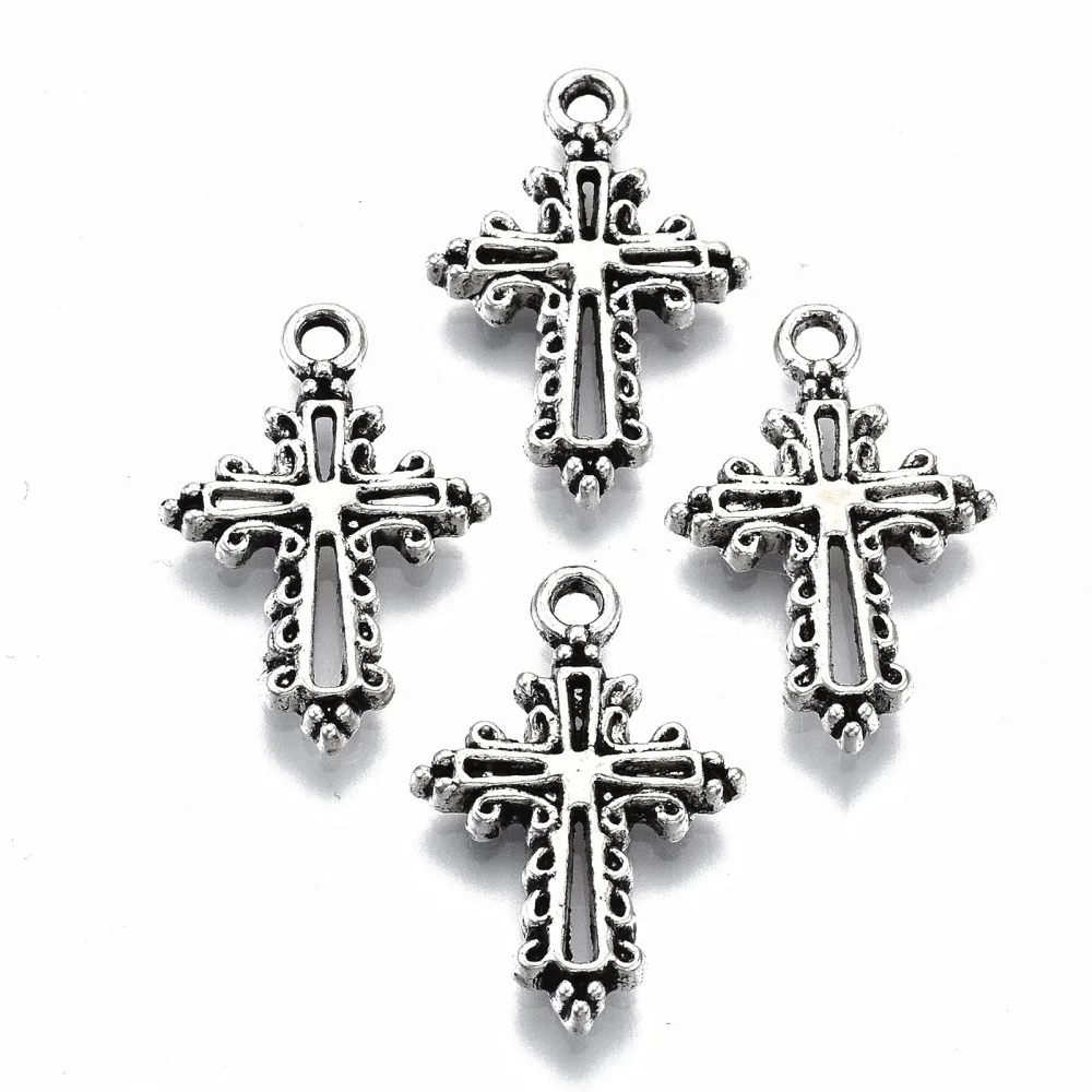 

50PCS Tibetan Style Alloy Pendants Cross Cadmium Free & Lead Free Antique Silver 20x13x2mm Hole: 1.6mm