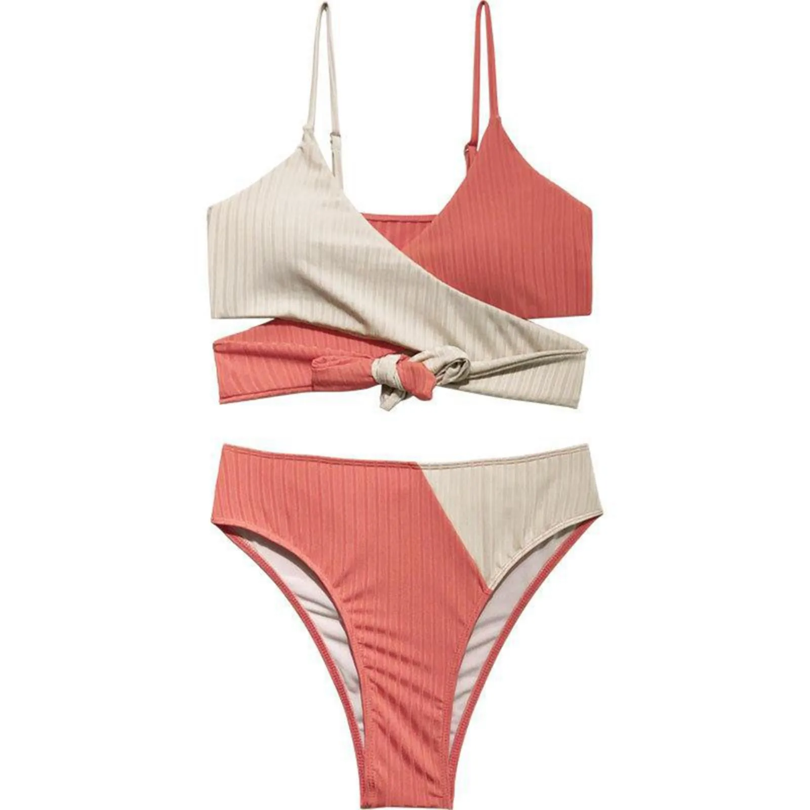 

Sexy Bikini Stripe Split Swimsuit Set For Women Padded Bandage Female Bathing Suit Summer Beach Wear Swimming