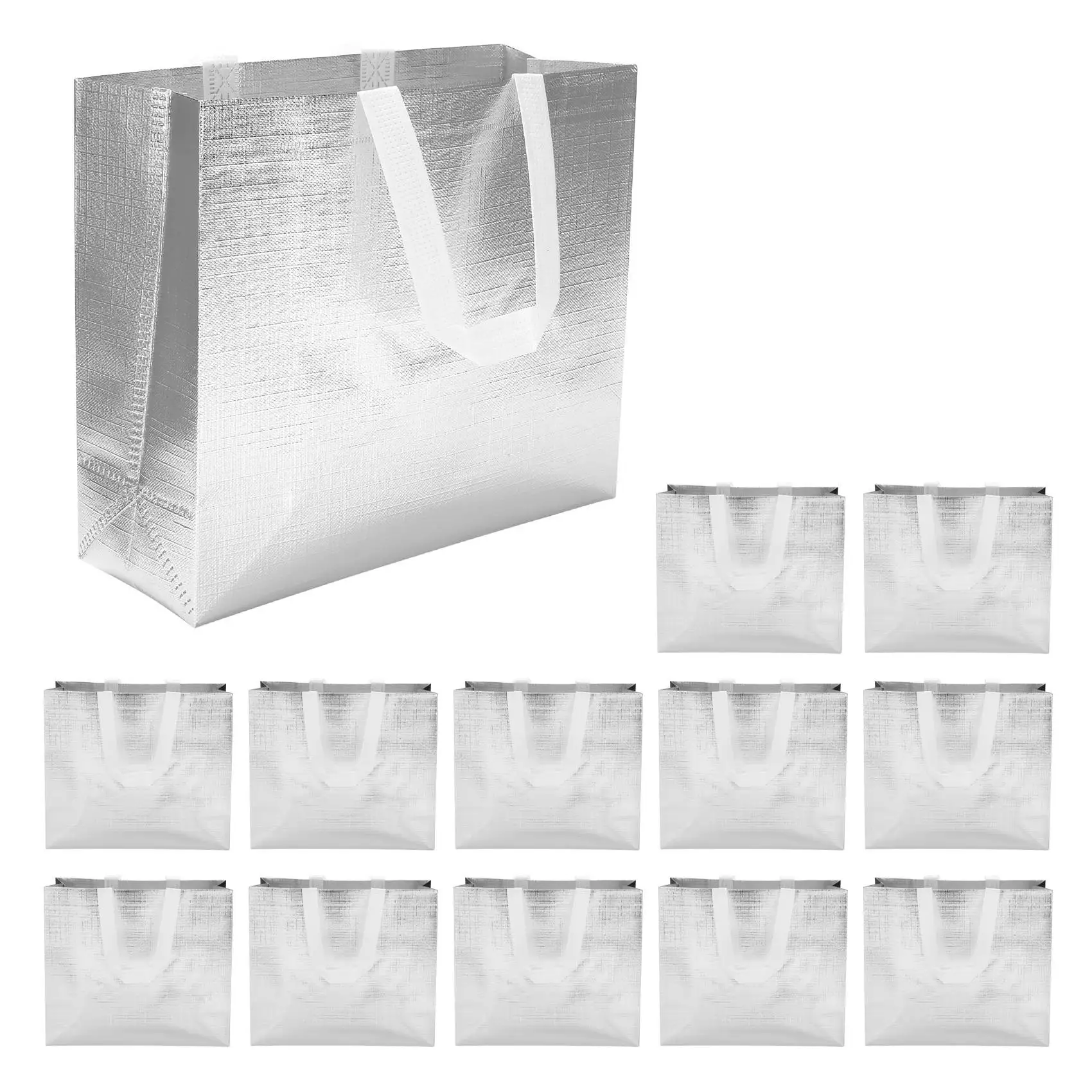 

12 Pcs Glossy Reusable Grocery Bags Shopping Tote Bags with Handle,Bridesmaids Bags Non-Woven Gift Bags for Christmas