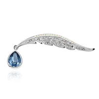 korean creative fashion feather brooch water drop shape shiny blue crystals corsage for women party clothes decoration jewelry