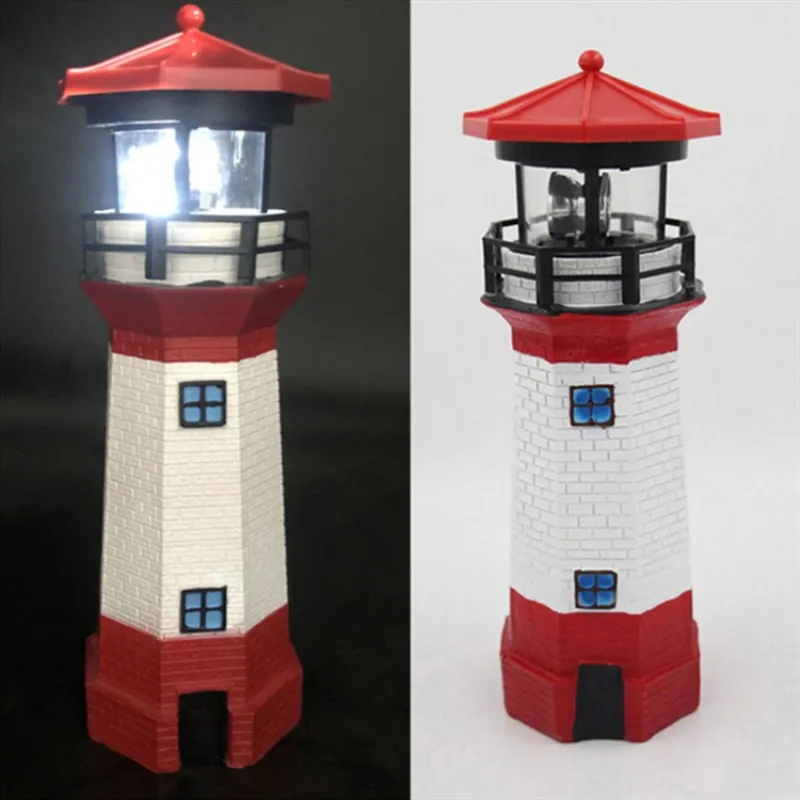 

27CM Solar LED Lighthouse Rotating Light Beam Home Garden Decoration Fence Lawn Lamp Colorful Fairy Lights Christmas Gift