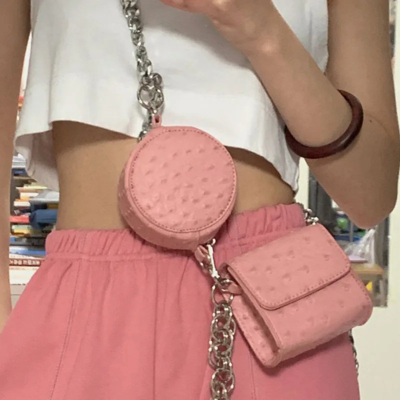 

Star Same Style Mini Chain Chest Bags for Women Summer New Pink Two-in-one Pocket Books and Handbags Female Mini Purses
